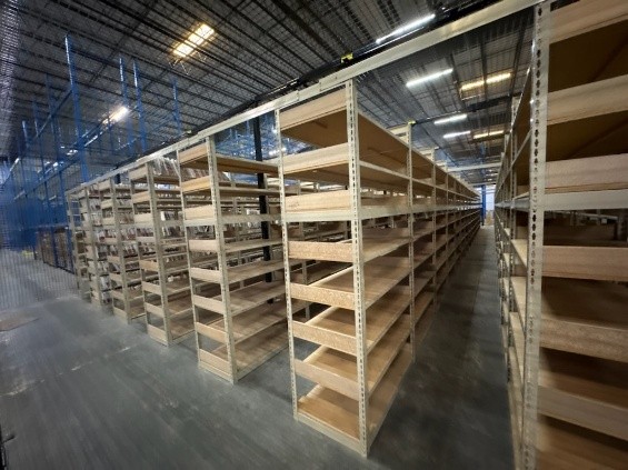 Industrial rivet shelving inside archival security cage, Atlanta GA